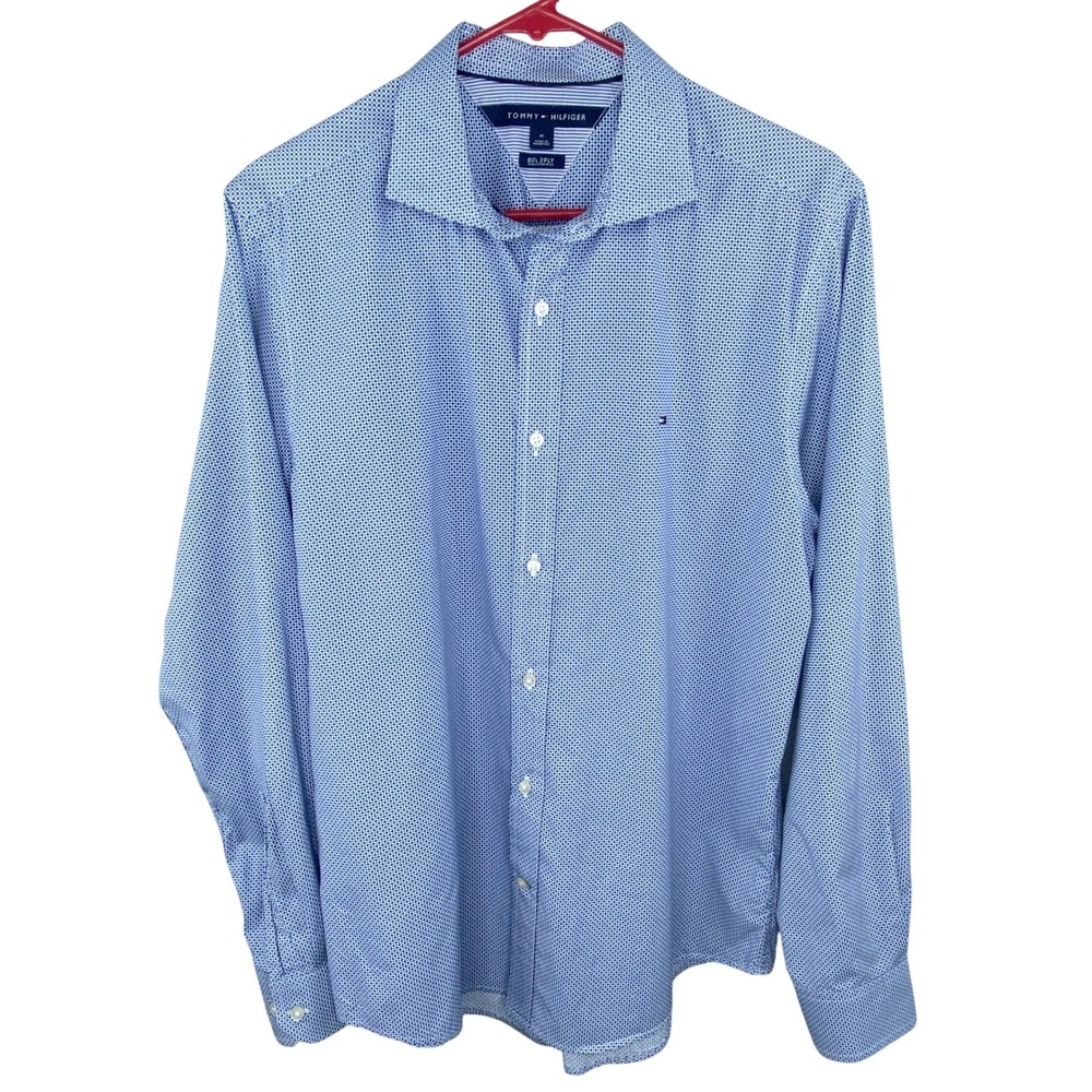 Tommy Hilfiger Button Down Shirt Mens Size M Blue Geometric Print 80s Cotton New